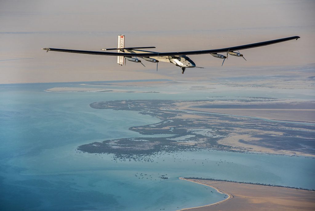 Abu Dhabi, UAE, March 1st 2015: Solar Impulse 2 succesfully accomplished the first test flight since the reassembly with the test pilot Markus Scherdel at the controls. Solar Impulse, the only airplane of perpetual endurance, able to fly day and night without a drop of fuel, powered only by the sun’s rays, will attempt the First Round-The-World Solar Flight in 2015. Swiss founders and pilots, Bertrand Piccard and André Borschberg, hope to demonstrate how pioneering spirit, innovation and clean technologies can change the world. Departure is scheduled for early March from Abu Dhabi. The duo will take turns flying Solar Impulse 2, changing at each stop and will fly in order, over the Arabian Sea, to India, to Myanmar, to China, across the Pacific Ocean, to the United States, over the Atlantic Ocean and to Southern Europe or Northern Africa before finfishing the journey by returning to the initial point of departure point. Landings will be made every few days to switch pilots and organize public events for governments, schools and universities.